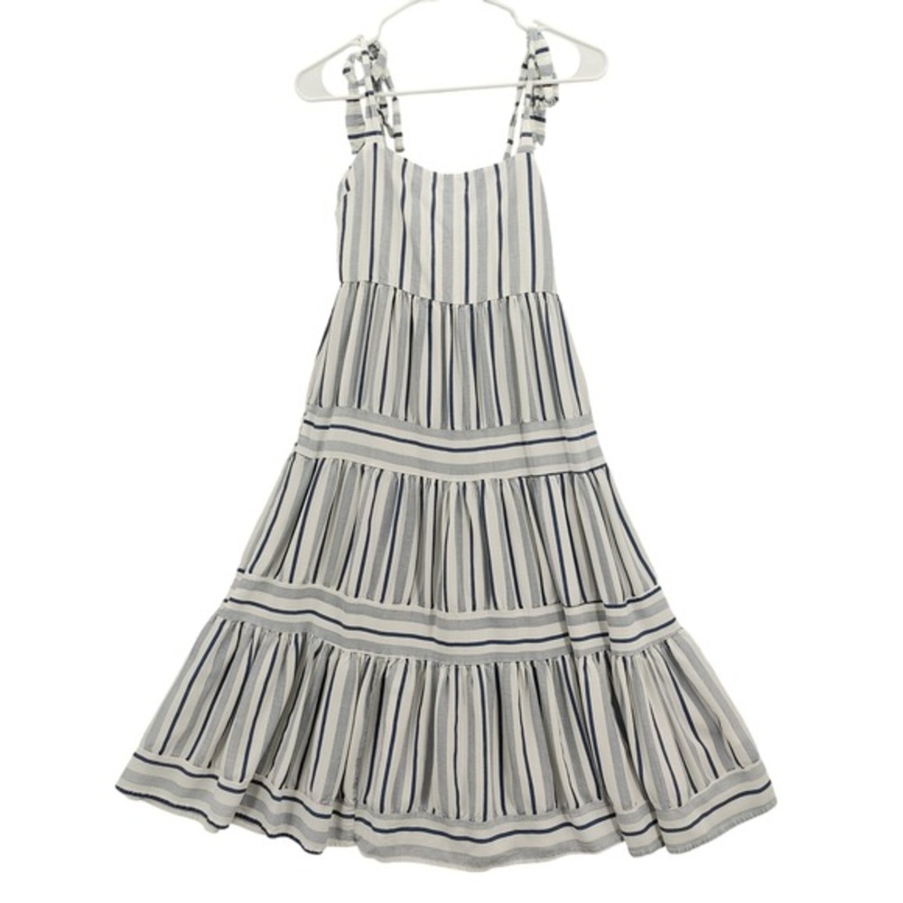 Petal + Pup Women Coastal Nautical Tiered Midi Dress SZ 6 Blue Striped Tie Strap